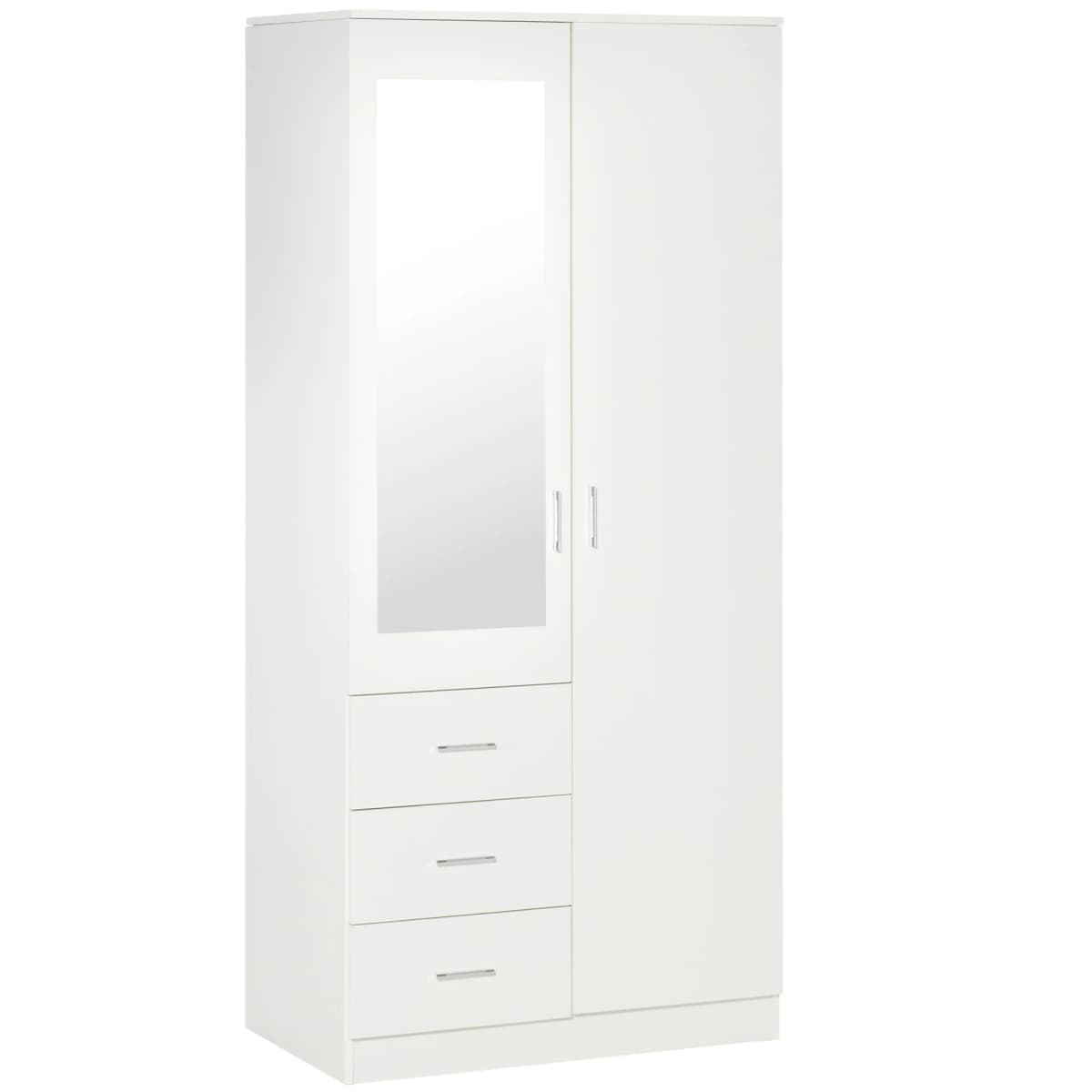HOMCOM 2-Door Wardrobe w/ Adjustable Shelf 3 Drawers for Bedroom, 180cm, White
