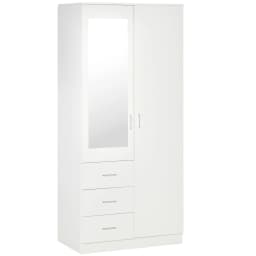 HOMCOM 2-Door Wardrobe w/ Adjustable Shelf 3 Drawers for Bedroom, 180cm, White
