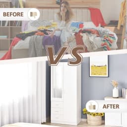 HOMCOM 2-Door Wardrobe w/ Adjustable Shelf 3 Drawers for Bedroom, 180cm, White