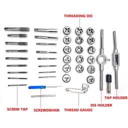 40Pcs Tap and Die Set Kit wiith Case Metric M3 to M12 Nut Bolt Screw Bearing Steel Pitch Gauge Threading Tool