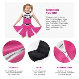 Girls Pink Cheerleader Costume - Cheerleader Uniform with Pleated Skirt - Kids High School Cheer Captain American Cheerleader