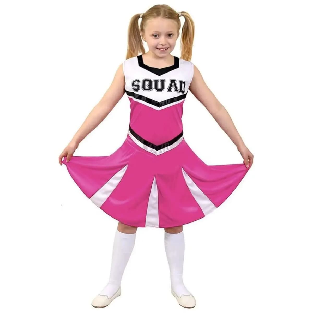 Girls Pink Cheerleader Costume - Cheerleader Uniform with Pleated Skirt - Kids High School Cheer Captain American Cheerleader