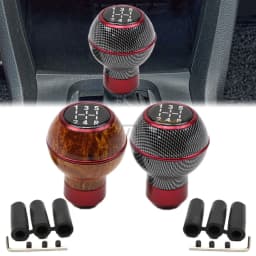 Gear Shift Knob 5 Speed Universal Car Manual Lever Stick Shifter Head Ball Wood Red Color / Red Carbon Fiber Style Aluminum Auto