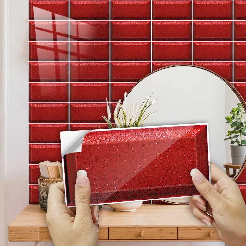 10pcs Brick Tile Stickers for Bathroom Kitchen Waterproof PVC Self Adhesive Mosaic Waterproof Peel and Stick Wall Tiles