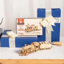 Robotime Rokr Movable 3D Puzzle Steam Train Car Jeep Wooden Model Building Block Kit Educational Assembly Toy for Children Adult
