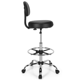 GOFLAME Ergonomic Drafting Chair Faux Leather Upholstered Rolling Stool w/ Backrest