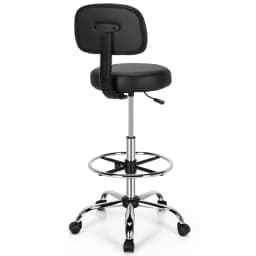 GOFLAME Ergonomic Drafting Chair Faux Leather Upholstered Rolling Stool w/ Backrest
