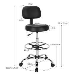 GOFLAME Ergonomic Drafting Chair Faux Leather Upholstered Rolling Stool w/ Backrest