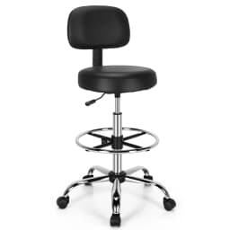 GOFLAME Ergonomic Drafting Chair Faux Leather Upholstered Rolling Stool w/ Backrest