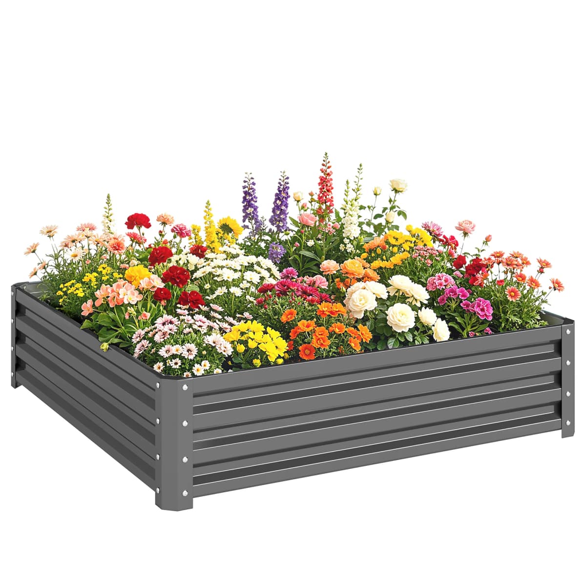 Raised Garden Bed Outdoor Galvanized Planter Kit Flower Vegetables Light Grey