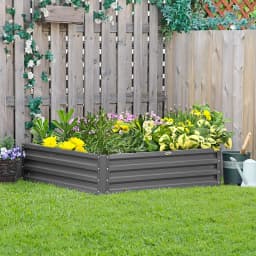 Raised Garden Bed Outdoor Galvanized Planter Kit Flower Vegetables Light Grey