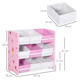 ZONEKIZ Kids Storage Unit Toy Box Organiser Bookshelf with Nine Removable Baskets, for Bedroom, Nursery, Playroom