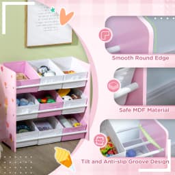 ZONEKIZ Kids Storage Unit Toy Box Organiser Bookshelf with Nine Removable Baskets, for Bedroom, Nursery, Playroom