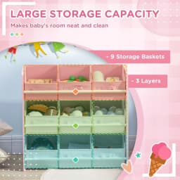 ZONEKIZ Kids Storage Unit Toy Box Organiser Bookshelf with Nine Removable Baskets, for Bedroom, Nursery, Playroom