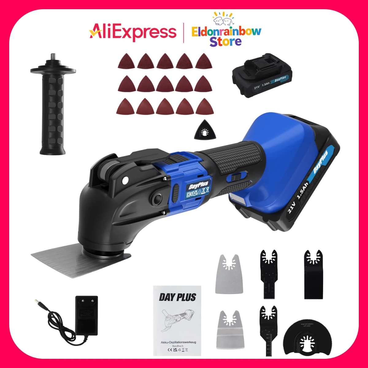 Cordless Oscillating Multi Tool 20000RPM with 4° Oscillating Angle, 22pcs Accessories 6 Speed Oscillating Multi-Tool