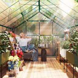Polycarbonate Walk-In Garden Greenhouse W/ Double Sliding Door, Adjustable Vent