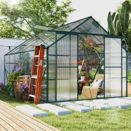 Polycarbonate Walk-In Garden Greenhouse W/ Double Sliding Door, Adjustable Vent