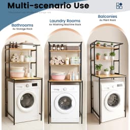 3‑Tier Washer Dryer Storage Rack, Iron Frame Floor Standing Laundry Shelf with X‑Support, 22lbs Per Tier for Bathroom Laundry Room Balcony Organization