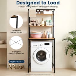 3‑Tier Washer Dryer Storage Rack, Iron Frame Floor Standing Laundry Shelf with X‑Support, 22lbs Per Tier for Bathroom Laundry Room Balcony Organization