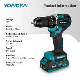YOFIDRA 13MM Brushless Electric Impact Drill 35+3 Torque Cordless Woodworking Screwdriver Power Tool For Makita Battery Pin