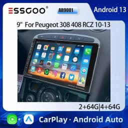 ESSGOO Android 13 Car Radio GPS Nav Wireless Carplay Android Auto For Peugeot 308 408 RCZ 10-13 USB Type-C WIFI RDS BT 9" 2 DIN