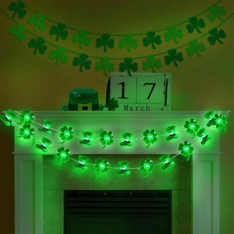 St. Patrick's Day Decoration Lights Battery Operated Patrick's Day Shamrock Lamp Battery Operated Decorative LED Fairy Lights