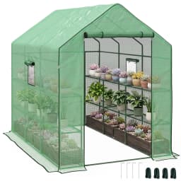 Outdoor Walk-In Greenhouse with 3 Tier Shelves with Reinforced Pe Cover, Green