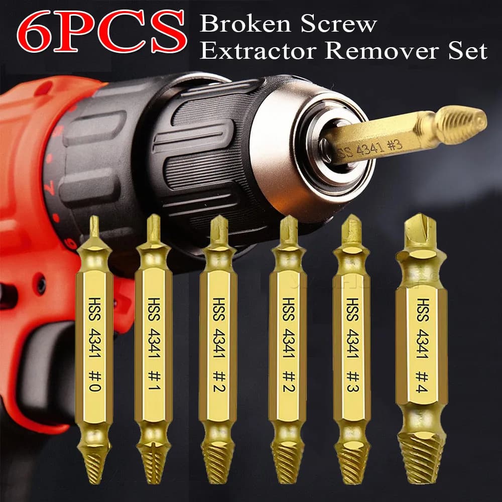 6Pcs/Set Damaged Screw Extractor Easy Out Kit Bolt Stud Remover Drills Tools with Case
