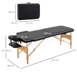 HOMCOM Wooden Folding Spa Beauty Massage Table w/ 2 Sections, Carry Bag