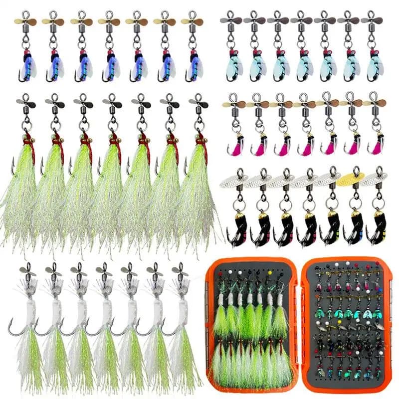 42pcs/set Ice Fishing Jigs Kit Simulated Fishing Fly Hook Set Lifelike Double Layer Fly Fishing Lure Box For Fishing Fly Fishing