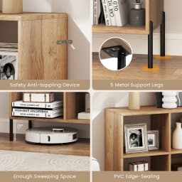 GOFLAME 6m³ Storage Bookcase 3-Tier Wooden Open Bookshelf with 5 Metal Legs & Adjustable Shelves Natural/Black/White