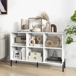 GOFLAME 6m³ Storage Bookcase 3-Tier Wooden Open Bookshelf with 5 Metal Legs & Adjustable Shelves Natural/Black/White