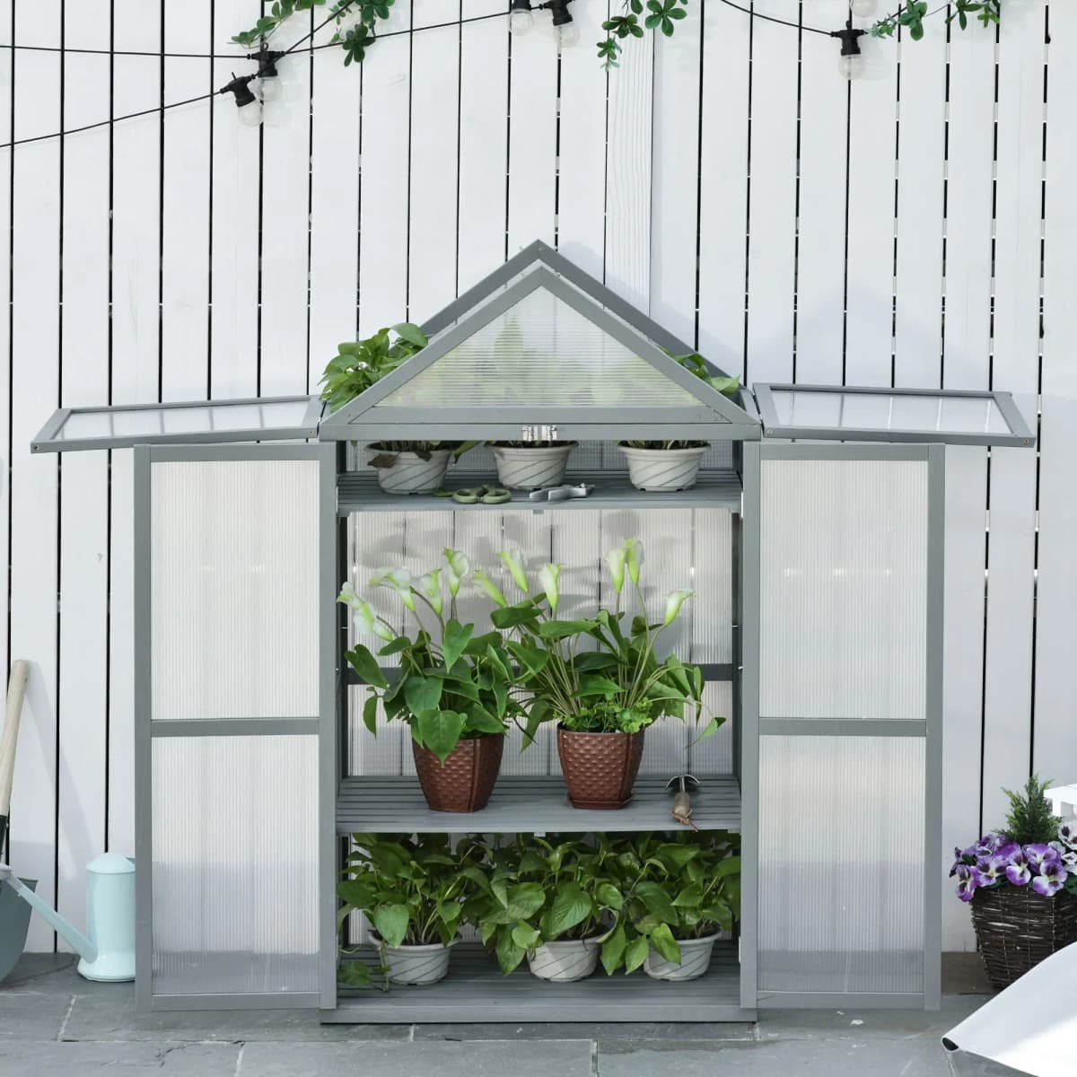 80X47X138Cm Wooden Cold Frame Greenhouse for Plants Pc Board Outdoor Grey