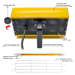DATOUBOSS Portable 2000W Shortwave Infrared Paint Lamp Use For Car Body Drying 220V EU Warehouse Delivery EU UK Plug Support