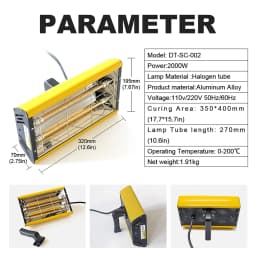 DATOUBOSS Portable 2000W Shortwave Infrared Paint Lamp Use For Car Body Drying 220V EU Warehouse Delivery EU UK Plug Support