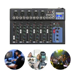 Bluetooth Audio Mixer USB DJ Sound Mixing Console 7-Channel Bands Mixing Boards for Live Streaming, Home KTV, Recording Studio