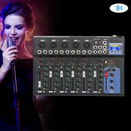 Bluetooth Audio Mixer USB DJ Sound Mixing Console 7-Channel Bands Mixing Boards for Live Streaming, Home KTV, Recording Studio
