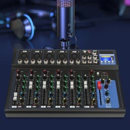 Bluetooth Audio Mixer USB DJ Sound Mixing Console 7-Channel Bands Mixing Boards for Live Streaming, Home KTV, Recording Studio