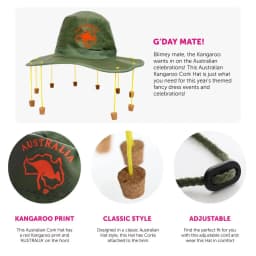 Australian Cork Hat With Kangaroo Print Fancy Dress Accessory Australia Day Crocodile Hunter Man