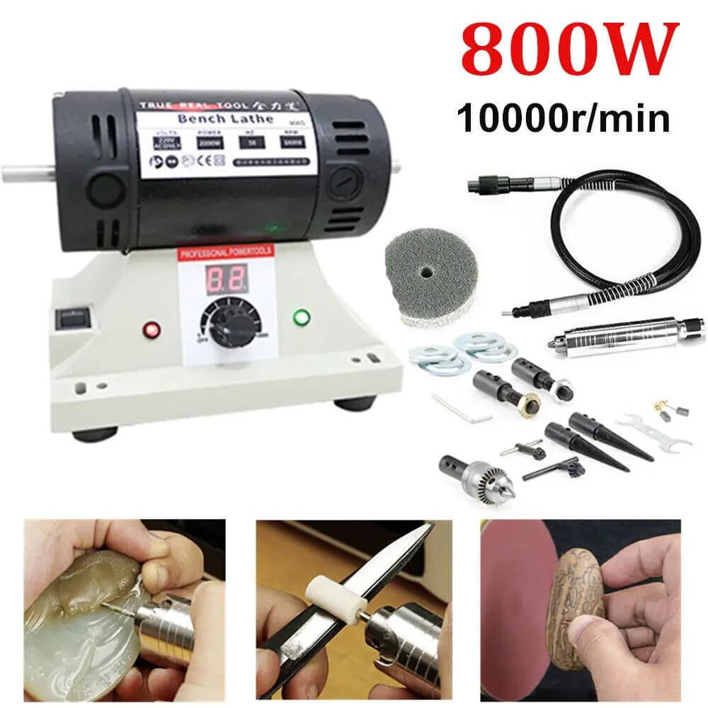 800W Mini Bench Grinder Metal Jewellery Polisher Buffer Polishing Machine with Flex Shaft for Dental, Amber, Metal, Jade
