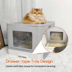Large Cat Litter Box with Lid, Foldable Litter Box, Drawer Type Enclosed Kitty Litter Box Front Entry Top Exit Kitty Litter Box