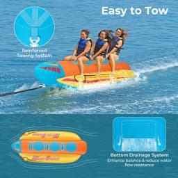 DORTALA Towable Tube for Boating 1-3 Riders Inflatable Banana Boat w/Full Nylon Cover