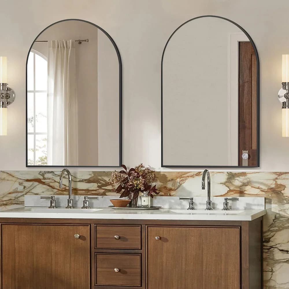 【Lifeideas】Arched Wall Mirror for Bathroom,Mirrors for Wall,Vanity Mirror for Bedroom, Entryway, Living Room, Metal Frame