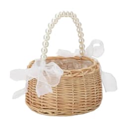 Woven Rattan Flower Girl Basket With Handle Handmade Flower Girl Easter Wicker Hand Baskets For Home Wedding Decoration