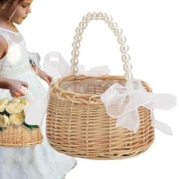 Woven Rattan Flower Girl Basket With Handle Handmade Flower Girl Easter Wicker Hand Baskets For Home Wedding Decoration