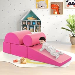 DORTALA 5 Pieces Kids Climb Crawl Foam Play Set Colorful Educational Software-Rose Pink/Green/Purple/Red/Navy