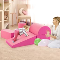 DORTALA 5 Pieces Kids Climb Crawl Foam Play Set Colorful Educational Software-Rose Pink/Green/Purple/Red/Navy