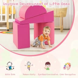 DORTALA 5 Pieces Kids Climb Crawl Foam Play Set Colorful Educational Software-Rose Pink/Green/Purple/Red/Navy