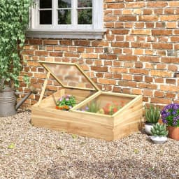 Wood Cold Frame Greenhouse Polycarbonate Grow House for Outdoor, Natural