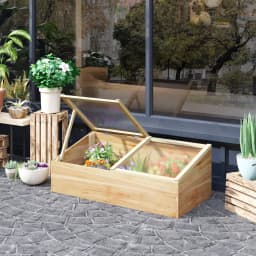 Wood Cold Frame Greenhouse Polycarbonate Grow House for Outdoor, Natural